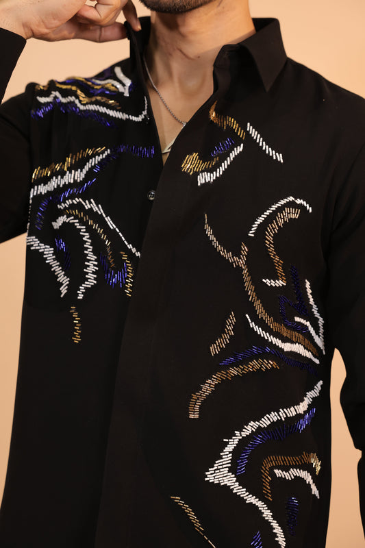 Black multiple embroidery shirt